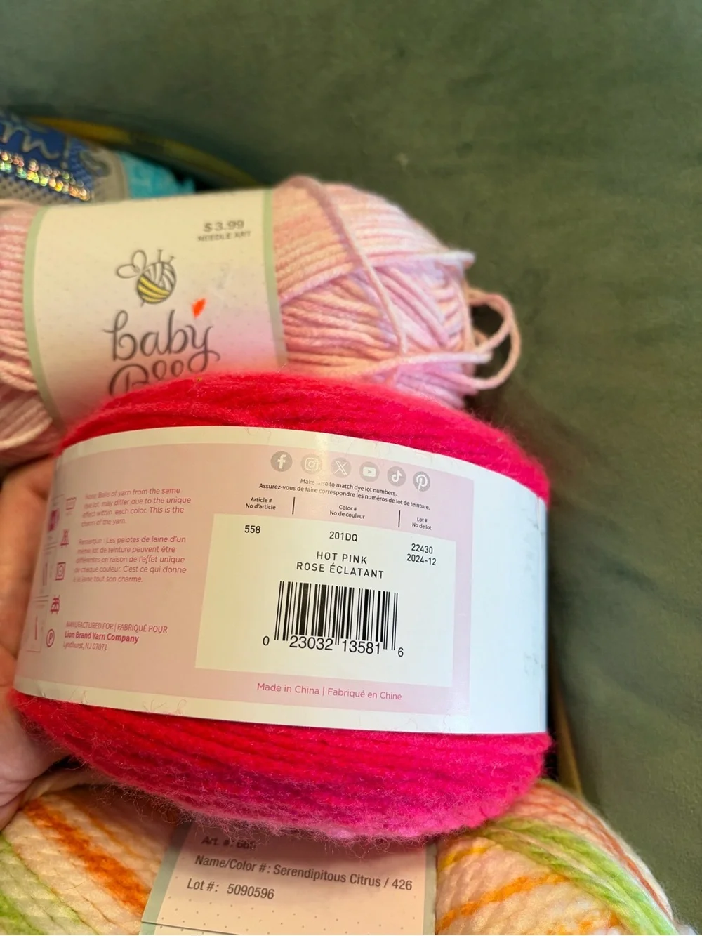 Caron Kindness & Baby Bee Yarn Bundle - Green, Pink, Teal, Multicolor